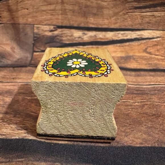 Flower & Heart Rubber Stamp Wooden Mounted Crafting Scrapbooking Cards Floral - Picture 3 of 9